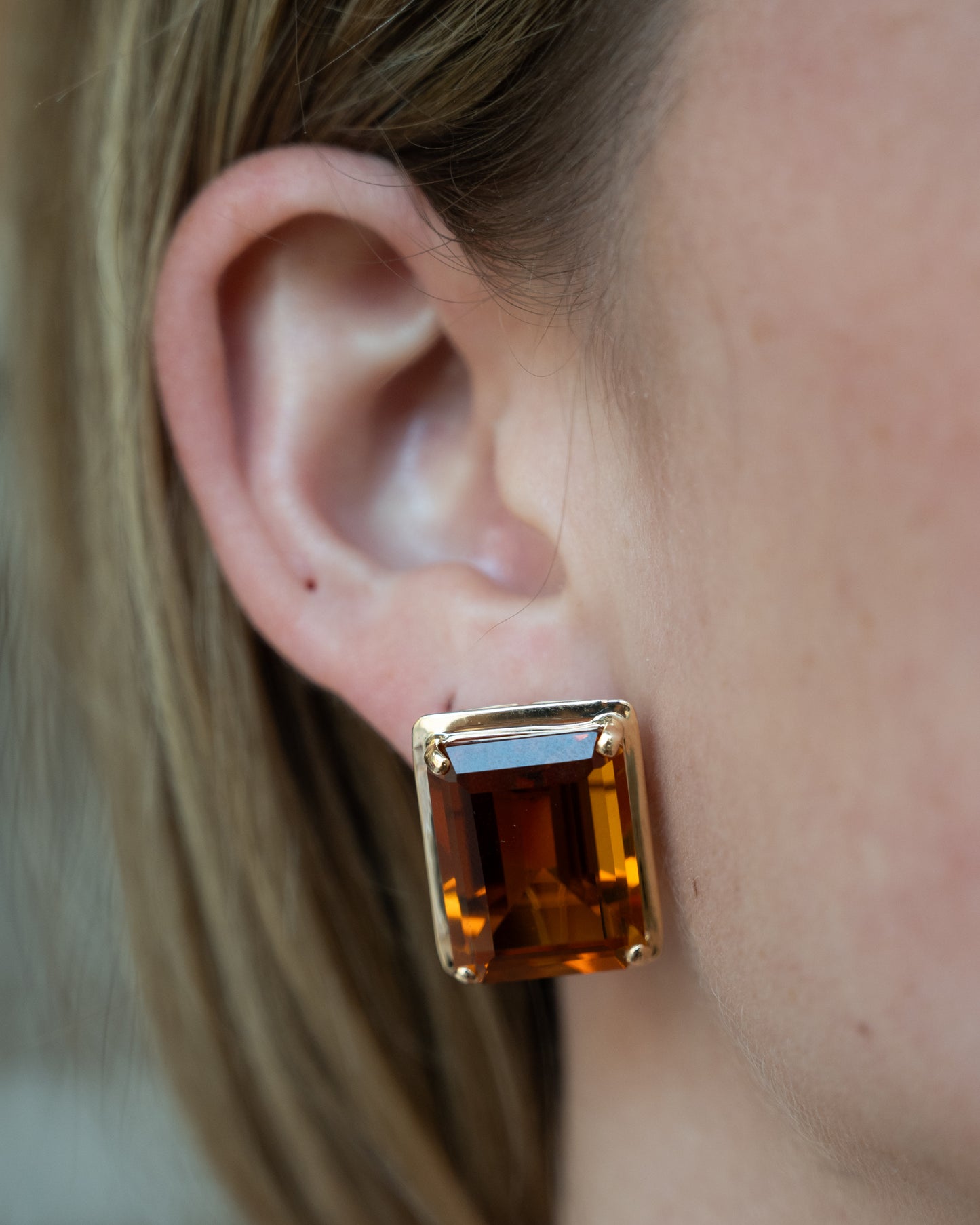 44.74 Emerald Cut Citrine Stud Earrings 14k
