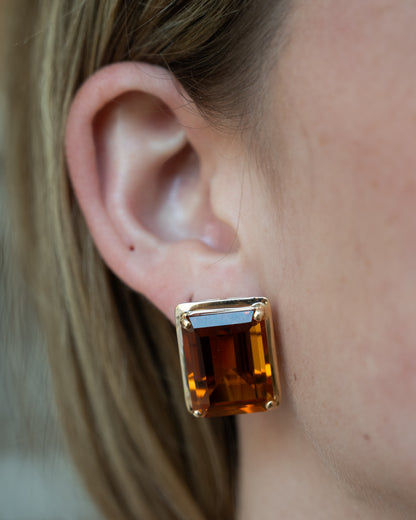 44.74 Emerald Cut Citrine Stud Earrings 14k