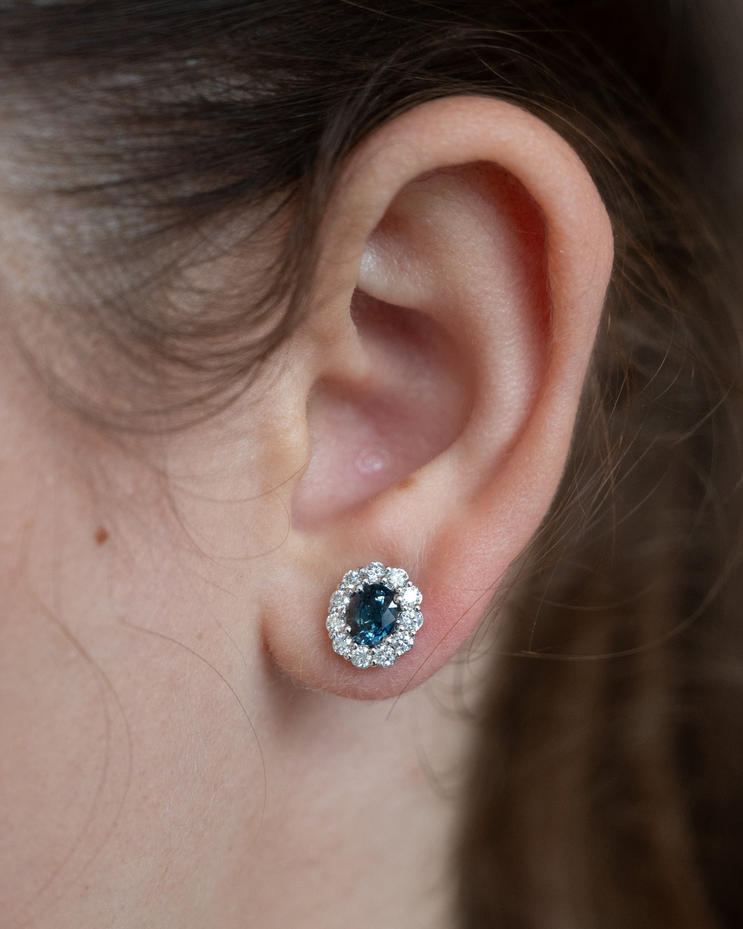 1.59 Oval Sapphire & Diamond Halo Stud Earrings 14k