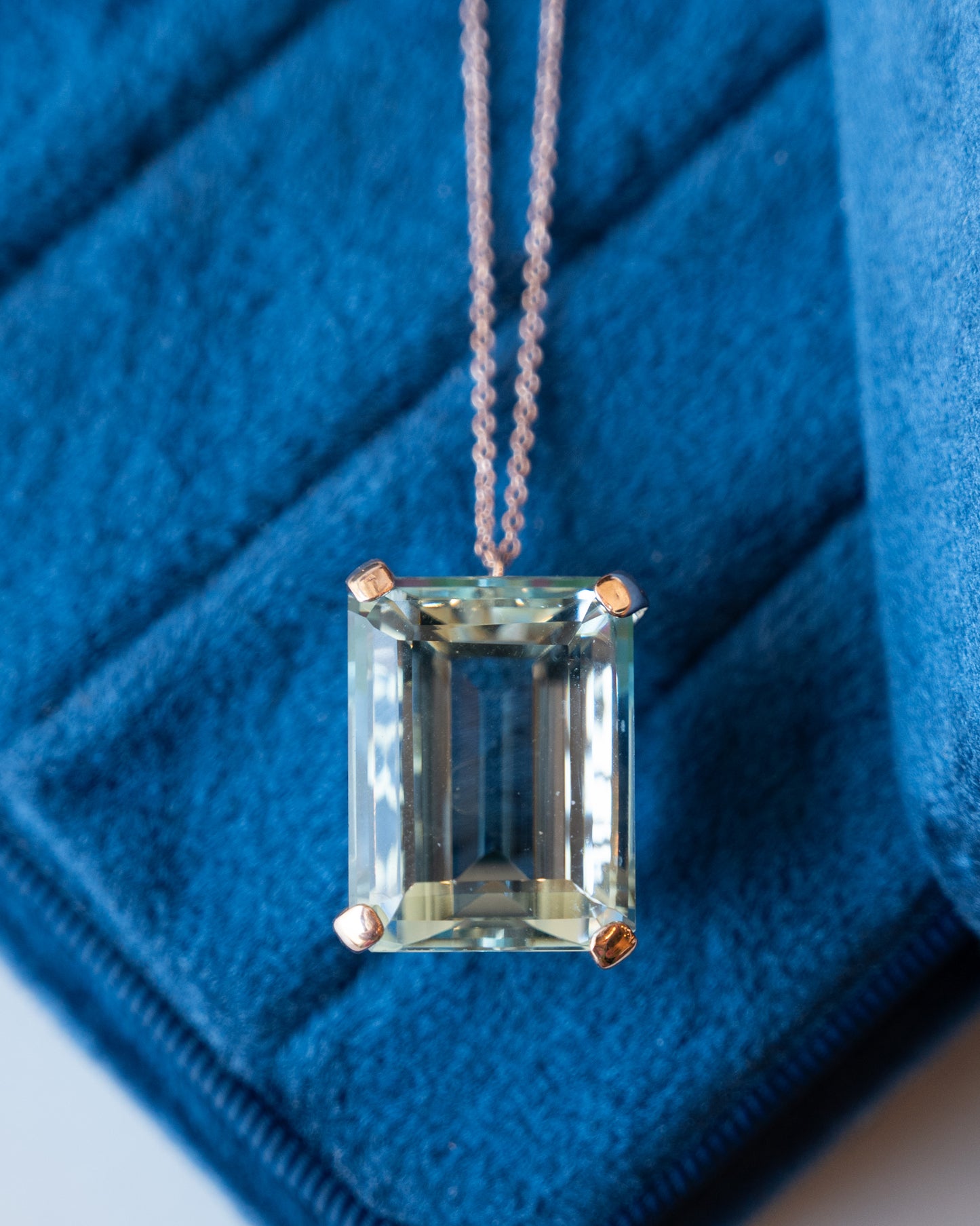 22.96 Emerald Cut Aquamarine Pendant 14k Rose Gold