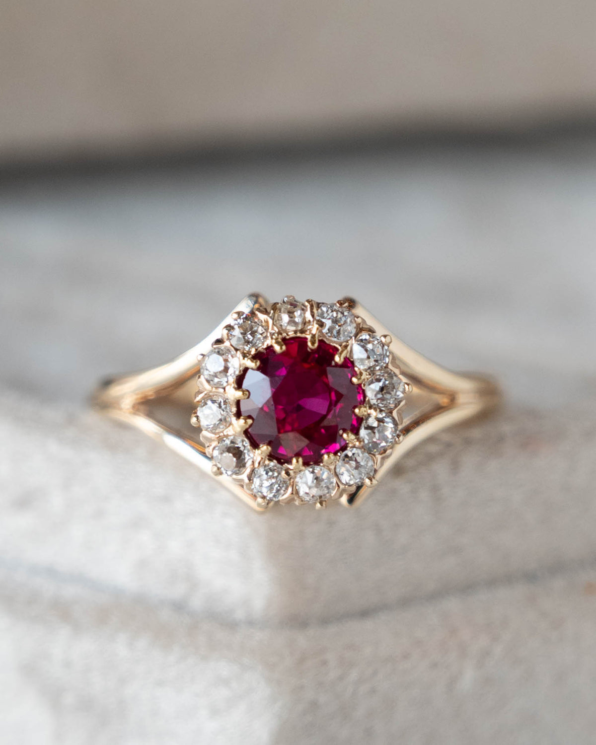1.04 Victorian Burma Ruby & Diamond Engagement Ring 14k