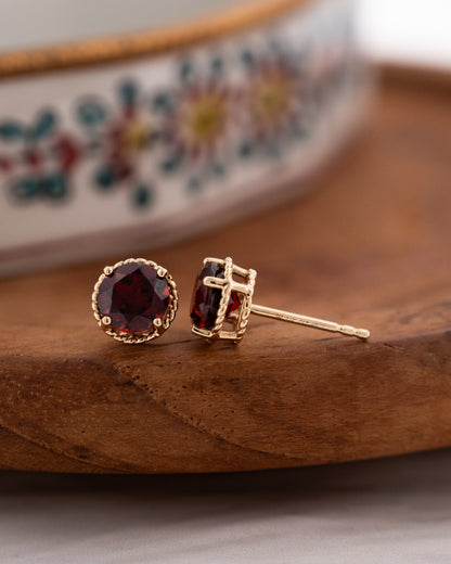 2.30 Round Garnet Stud Earrings 14k Yellow Gold
