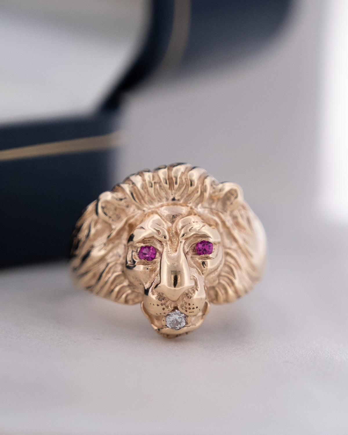 .03 Vintage Diamond & Ruby Lion Cocktail Ring 14k