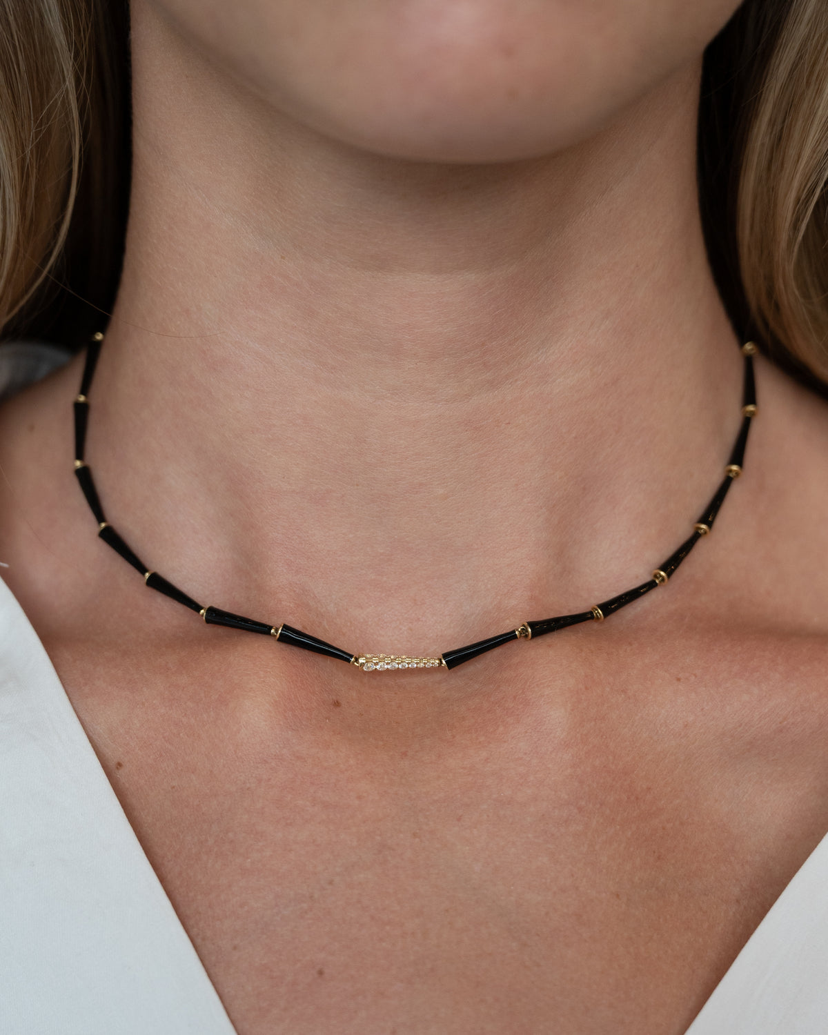 Melissa Kaye Black Enamel Diamond Link Necklace 18k
