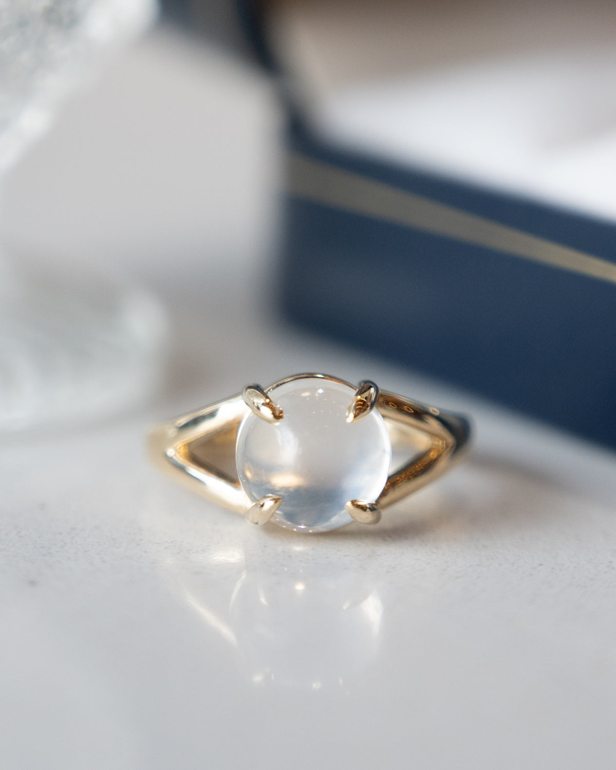Cabochon Moonstone Cocktail Ring 14k Rose Gold