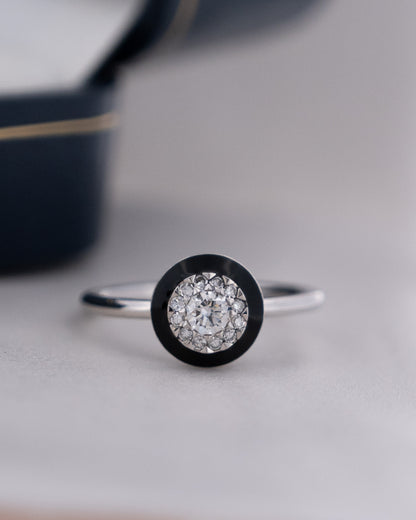 .23 Diamond & Black Enamel Cocktail Ring Platinum