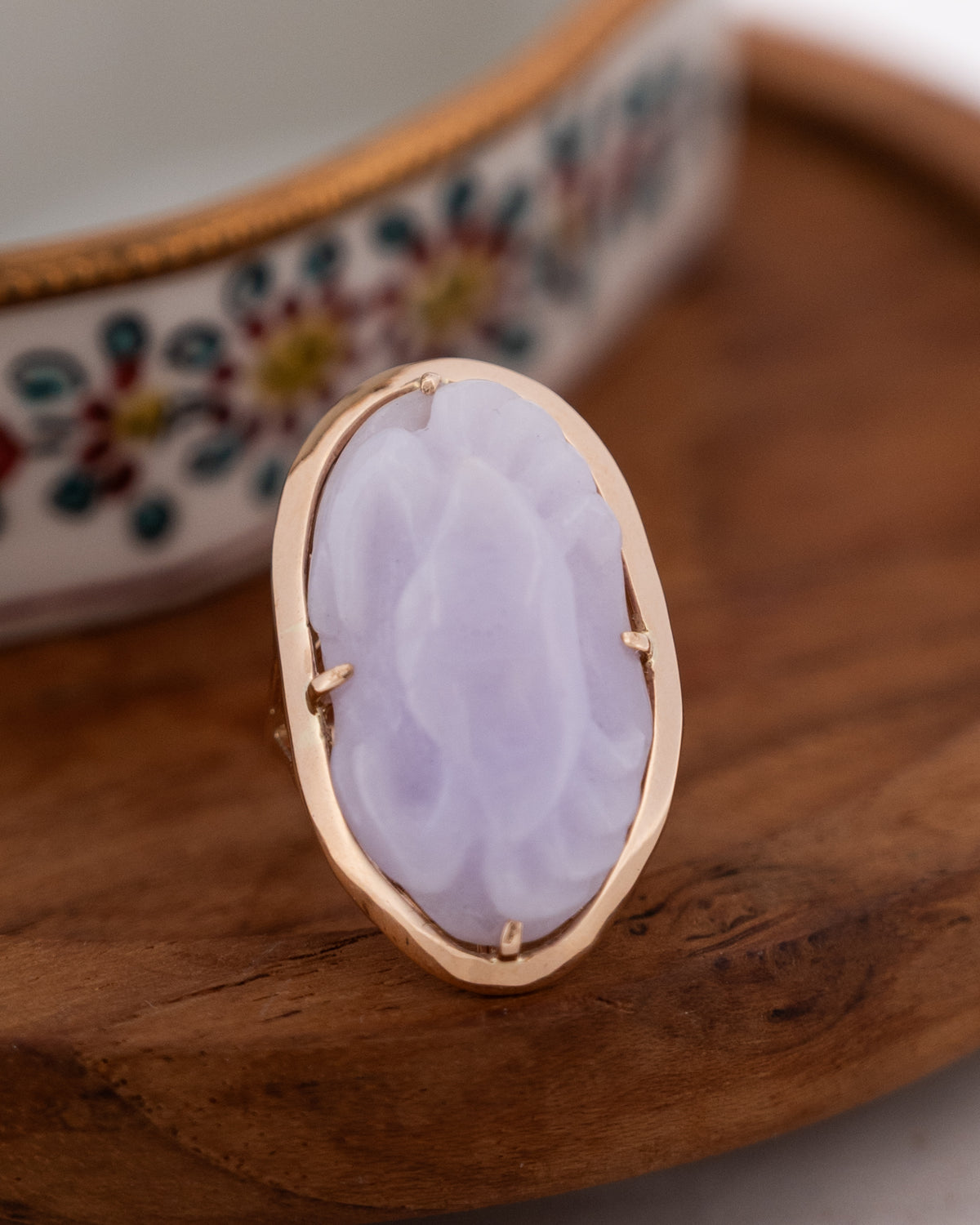 Carved Lavender Jadeite Crab Cocktail Ring 14k
