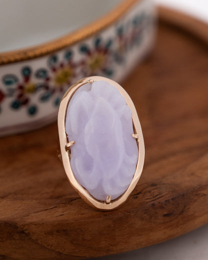 Carved Lavender Jadeite Crab Cocktail Ring 14k