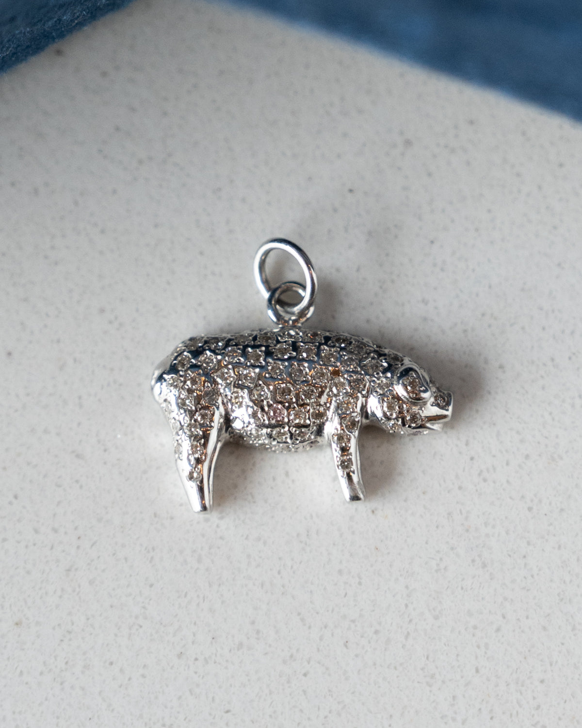 Pave Diamond Pig Charm 18k White Gold