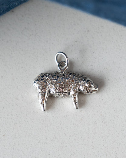 Pave Diamond Pig Charm 18k White Gold
