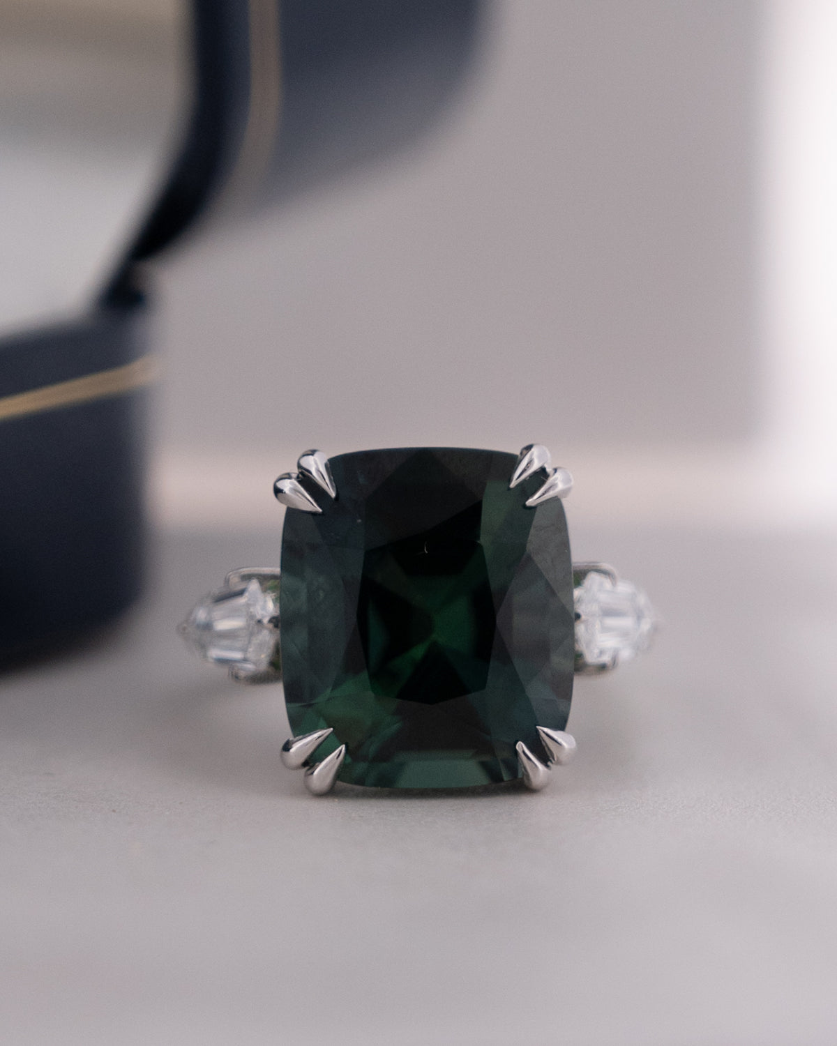 12.61 Radiant Cut Sapphire & Diamond Cocktail Ring Platinum