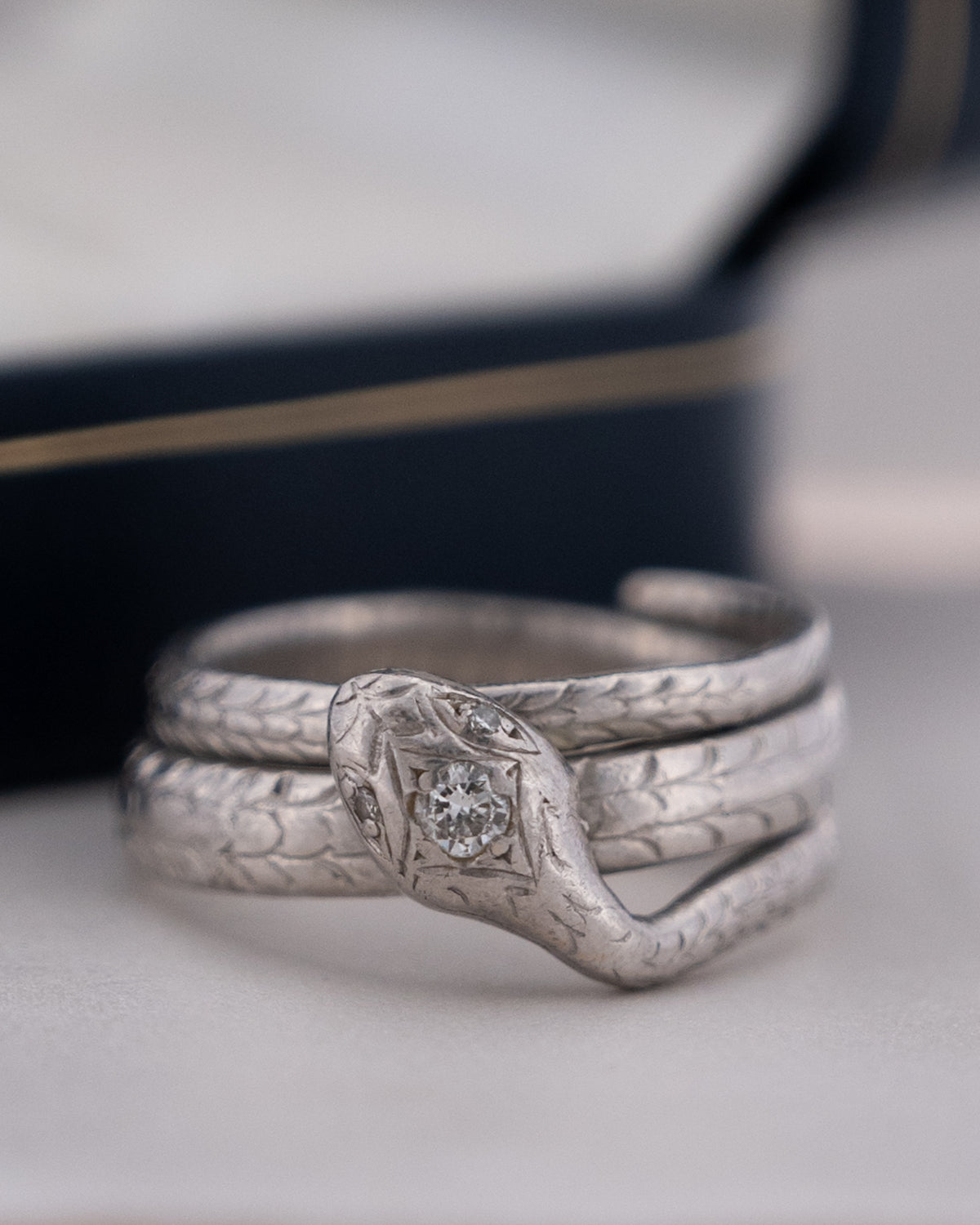 Men's Coiled Snake Diamond Ring Platinum