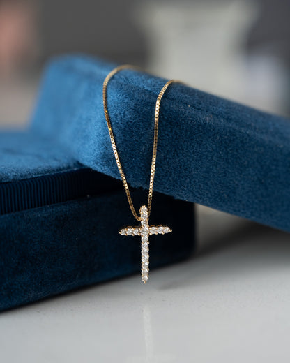 .42 Diamond Cross Pendant Necklace 14K Yellow Gold