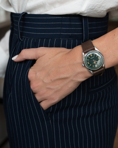 Tudor Oyster Thin Green Dial Watch Stainless Steel