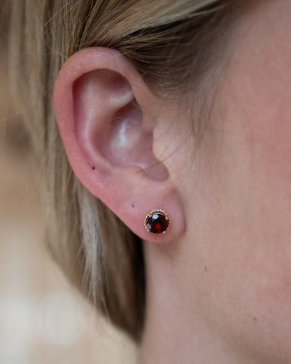 2.30 Round Garnet Stud Earrings 14k Yellow Gold