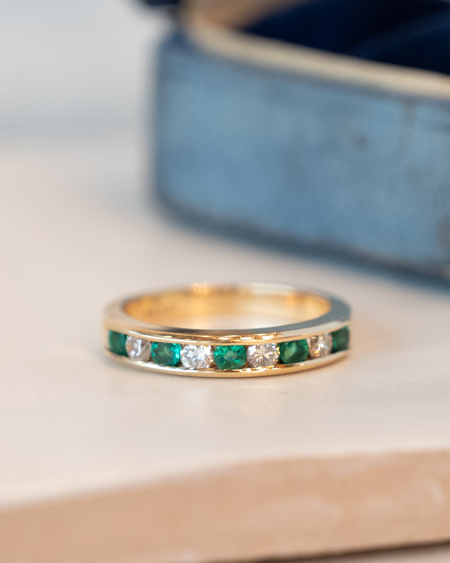 .44 Diamond & Emerald Stacking Ring 18k Yellow Gold