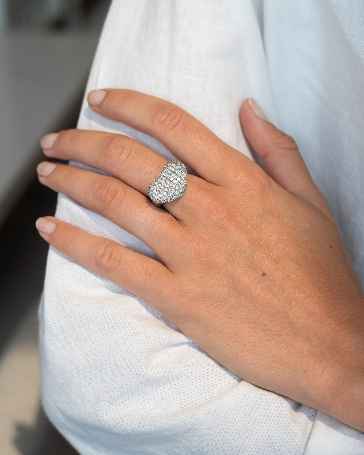 1.76 Pave Diamond Heart Cocktail Ring 14k White Gold