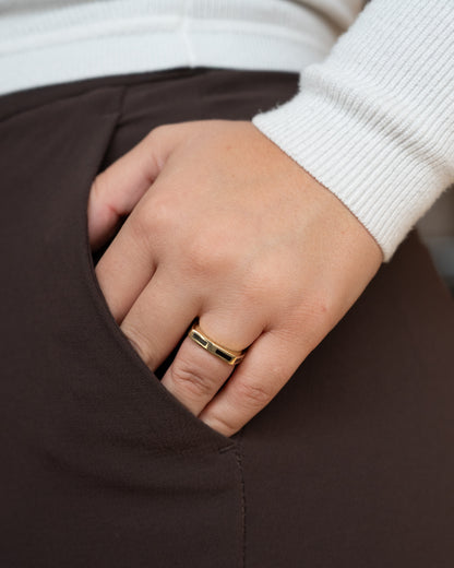Square Black Enamel Stacking Ring 18k Yellow Gold