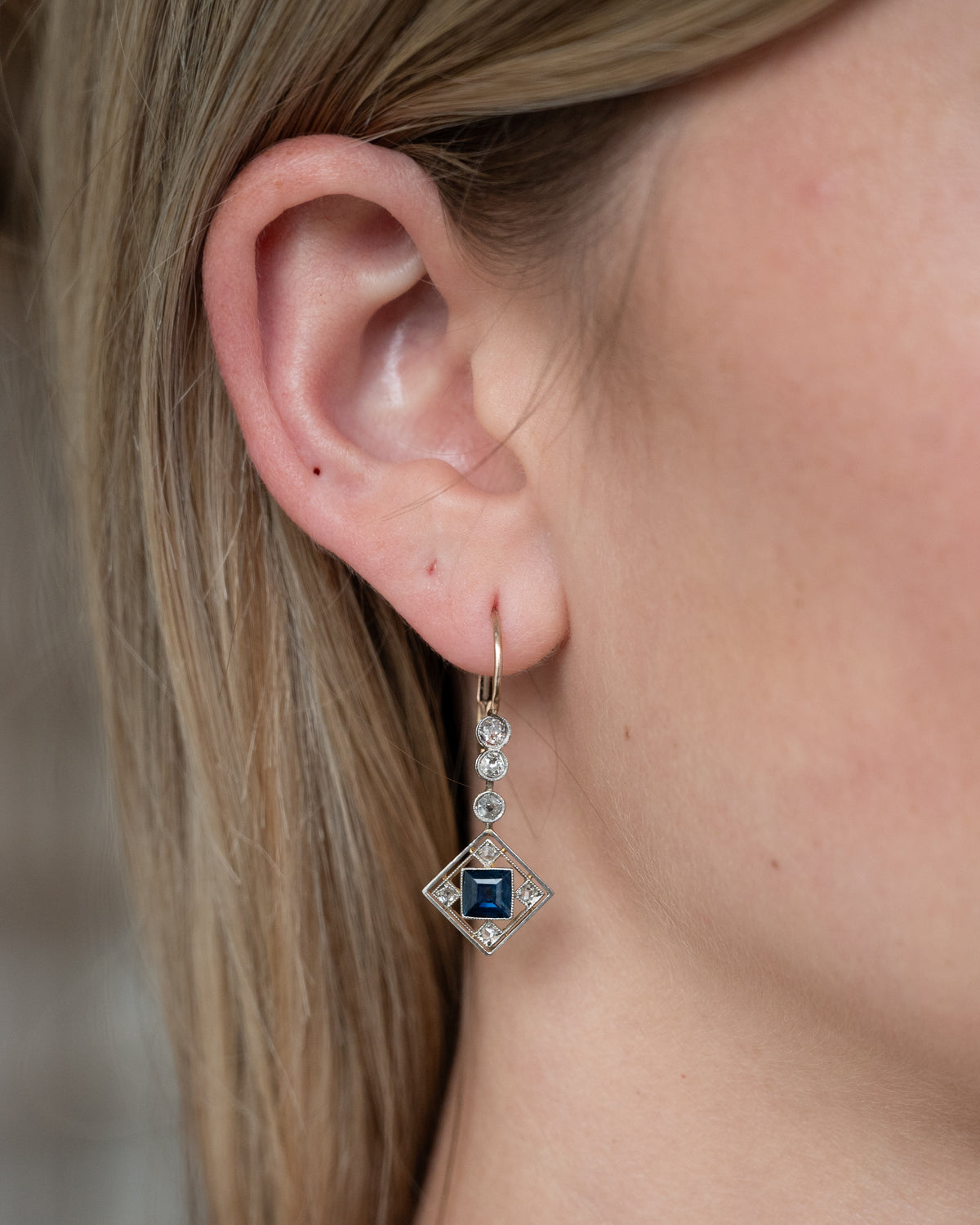 1.30 Antique Edwardian Sapphire & Diamond Drop Earrings 18k