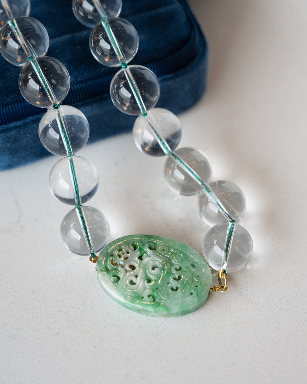 Jadeite & Quartz Beaded Necklace 18k Yellow Gold