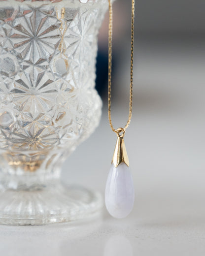 Lavender Jadeite Drop Pendant Necklace 14k Yellow Gold