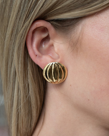 Ridged Circle Stud Earrings 18k Yellow Gold