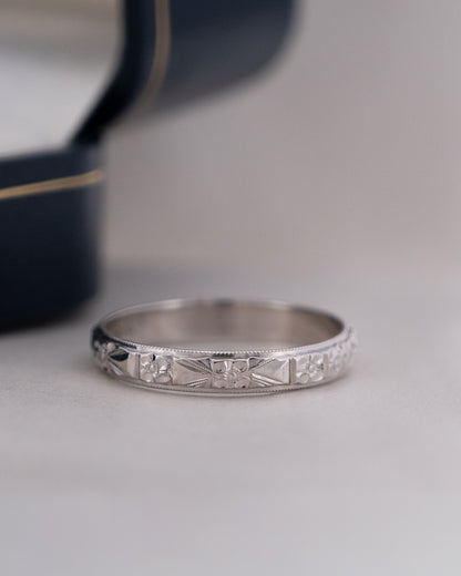 Vintage Mid-Century Men's Orange Blossom Wedding Band 18k White Gold