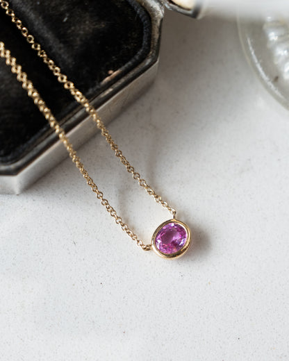 .71 Oval Pink Sapphire Pendant Necklace 14k Yellow Gold