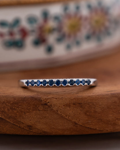 .22 French Set Sapphire Wedding Ring 14k Yellow Gold