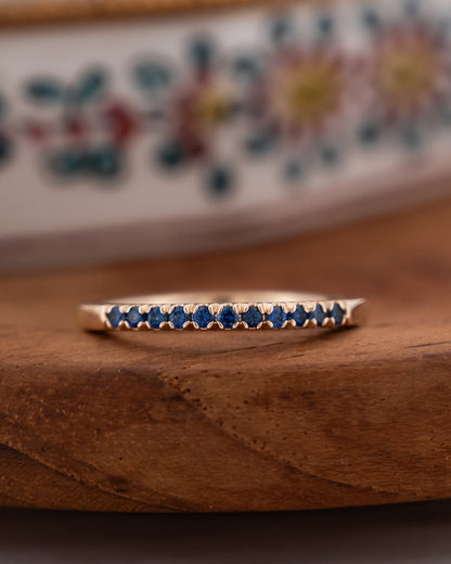 .22 Blue Sapphire Wedding Band 14k Yellow Gold