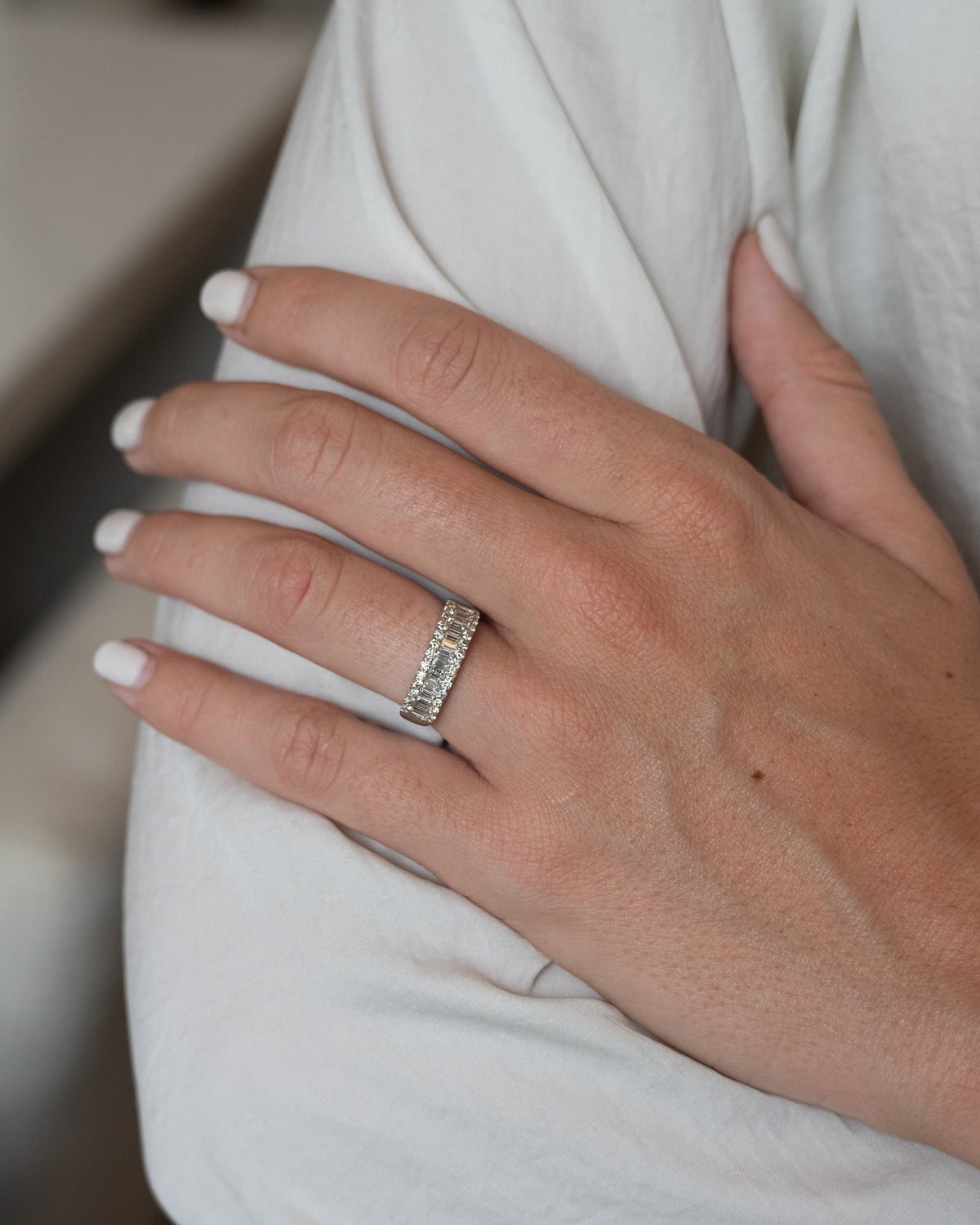 1.00 Baguette & Round Diamond Stacking Ring Platinum