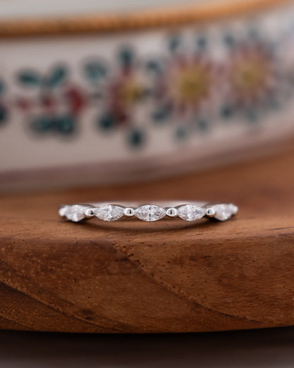 .22 East/West Marquise Diamond Wedding Band 14k White Gold