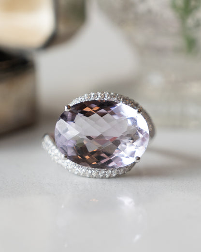 11.24 Kunzite & Diamond Cocktail Ring 18k White Gold