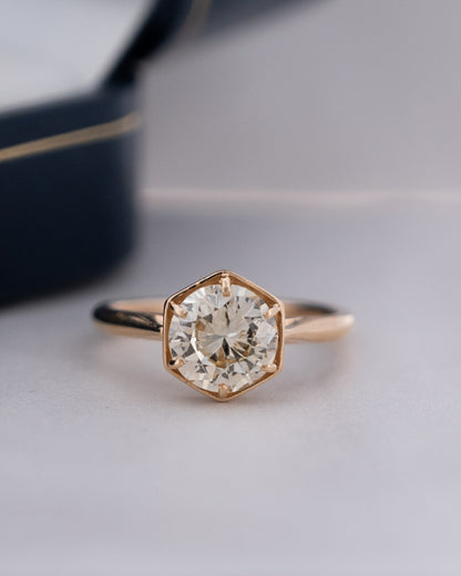 2.01 Old European Cut Diamond Engagement Ring 14k Yellow Gold