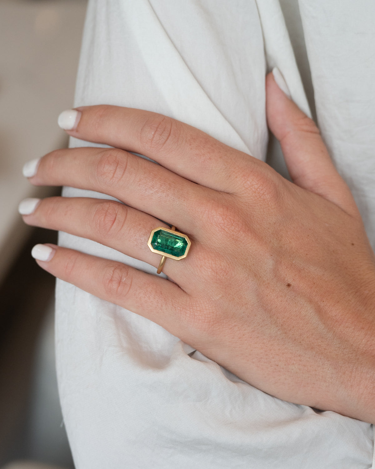 4.88 Emerald Cut Emerald Cocktail Ring 18k Yellow Gold