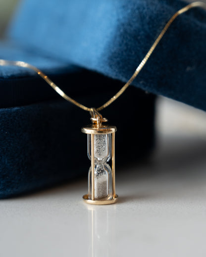 Diamond Dust Hourglass Pendant Necklace 14k Yellow Gold