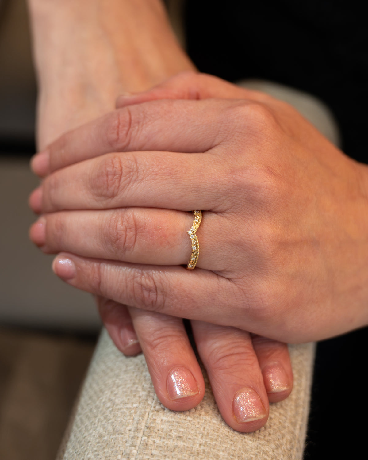 .09 Diamond V-Shape Stacking Band 14k Yellow Gold