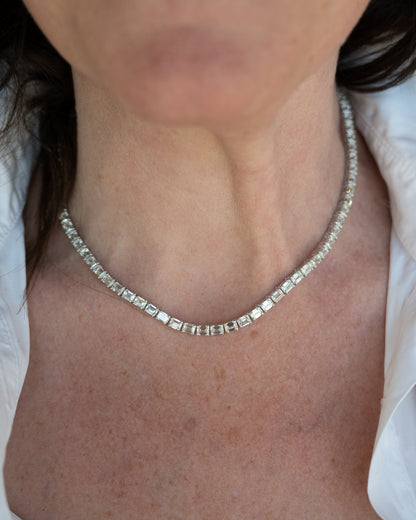 24.19 Emerald Cut Diamond Tennis Necklace 18k White Gold