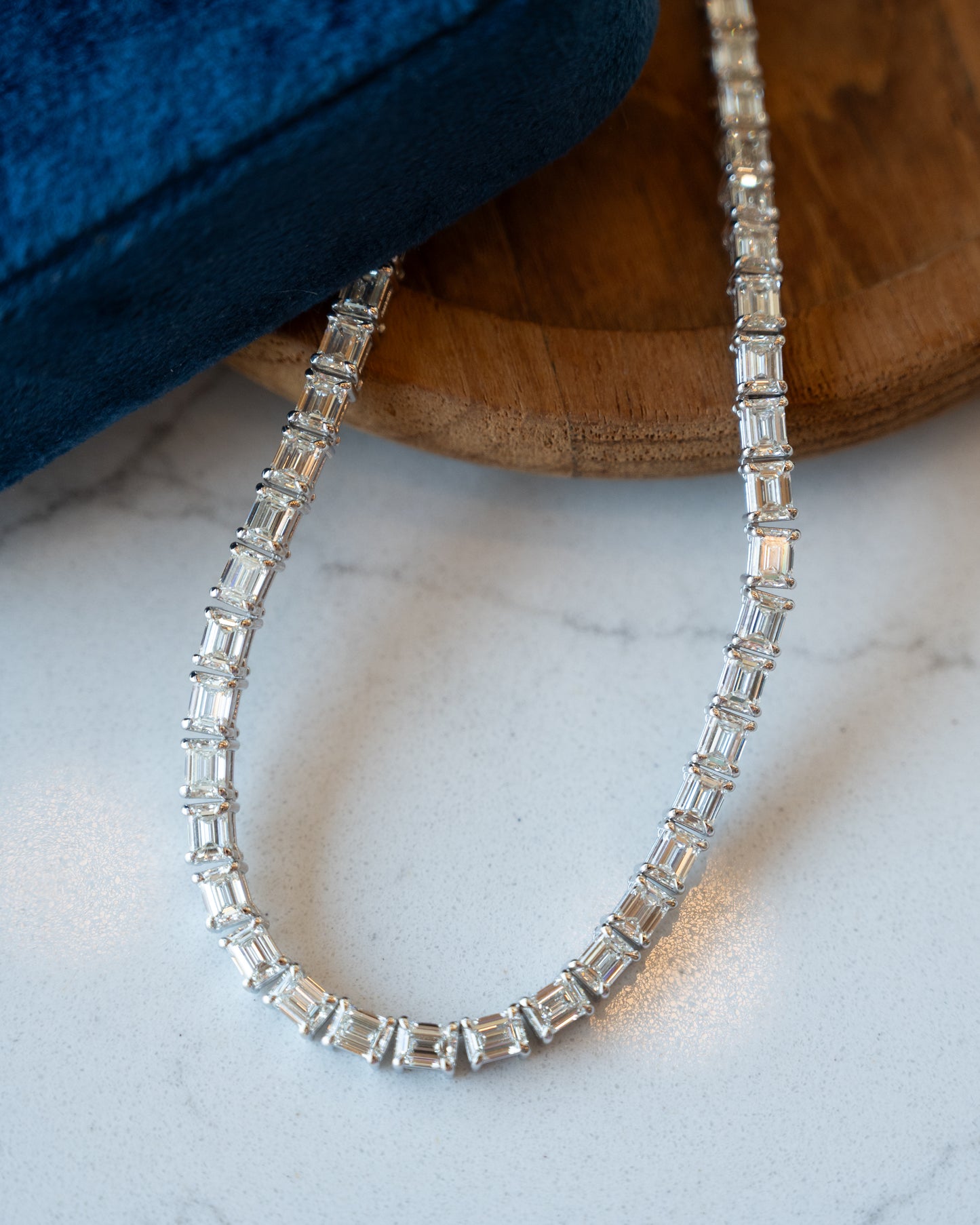 24.19 Emerald Cut Diamond Tennis Necklace 18k White Gold
