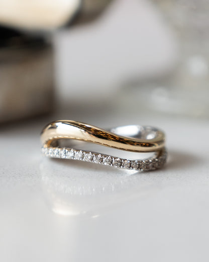 .22 Diamond Wave Stacking Ring 14k & Platinum