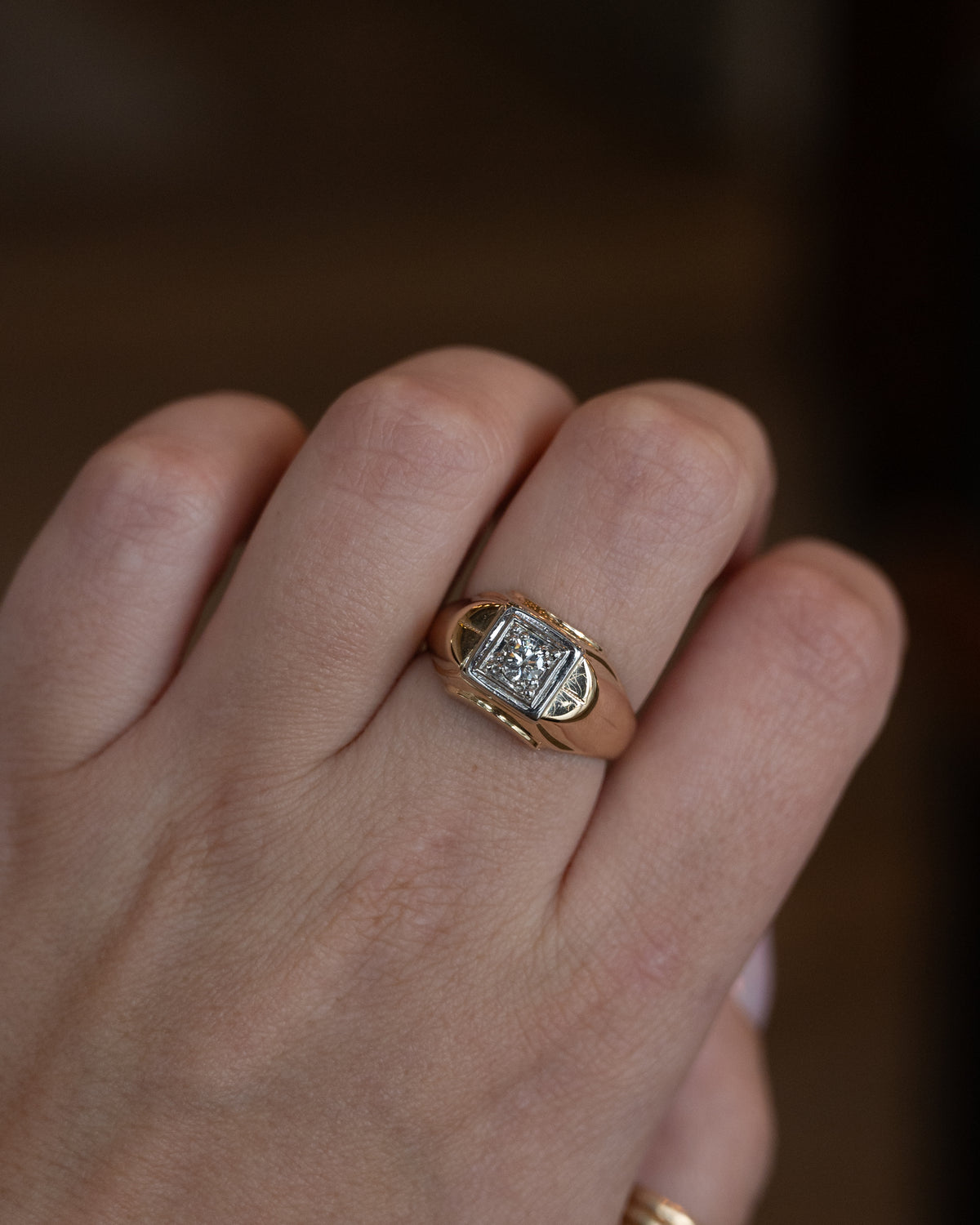 .38 Retro Men's Diamond Ring Two-Tone 14k Gold