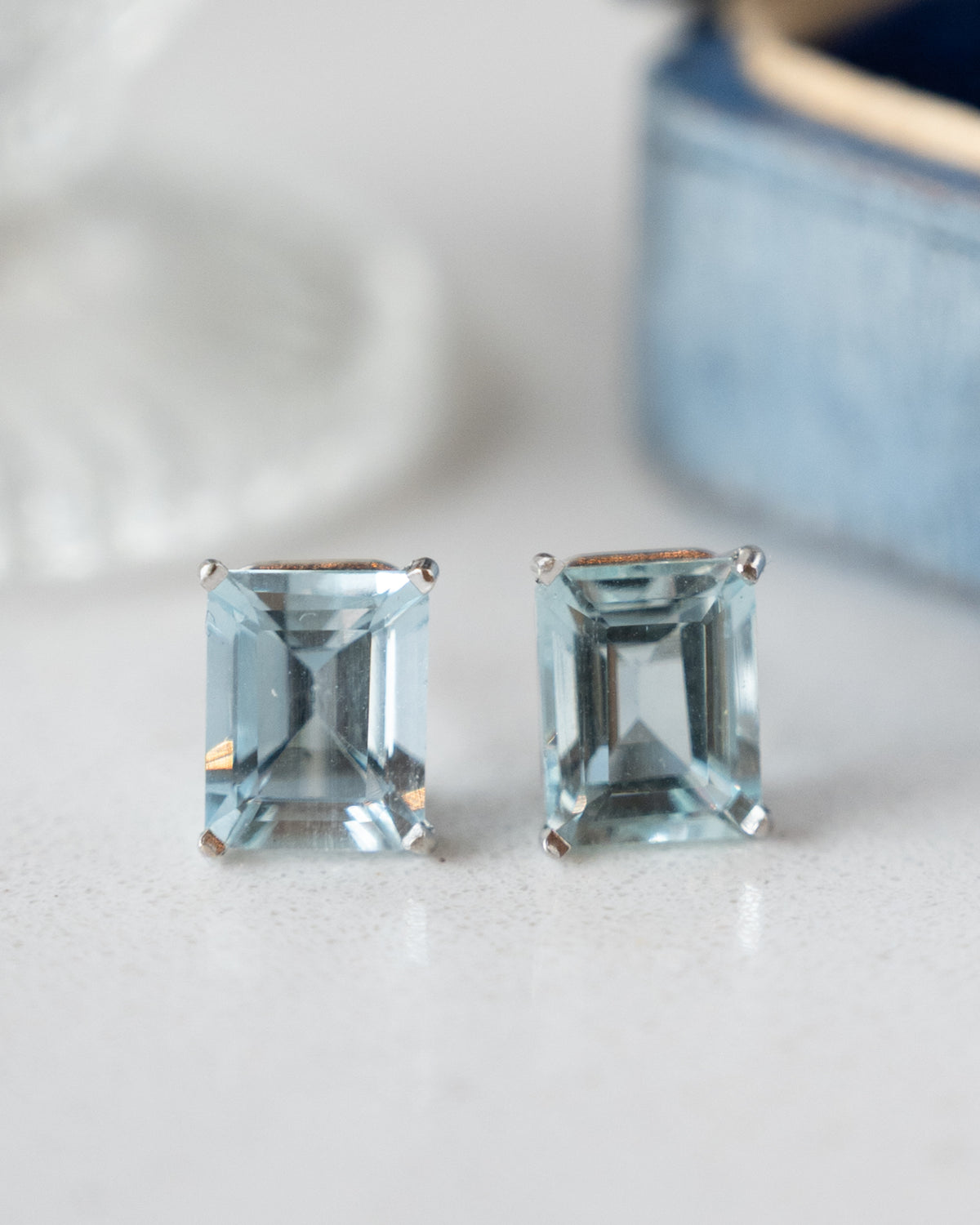 1.94 Emerald Cut Aquamarine Stud Earrings 14K