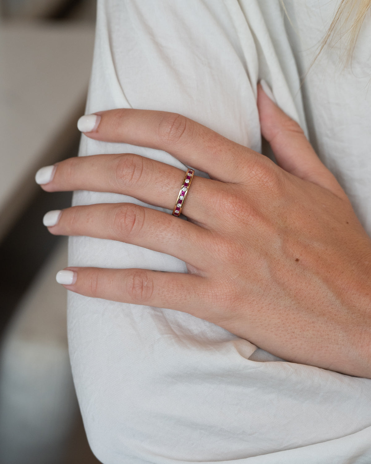 Diamond & Ruby Channel Set Eternity Band 14k Yellow Gold