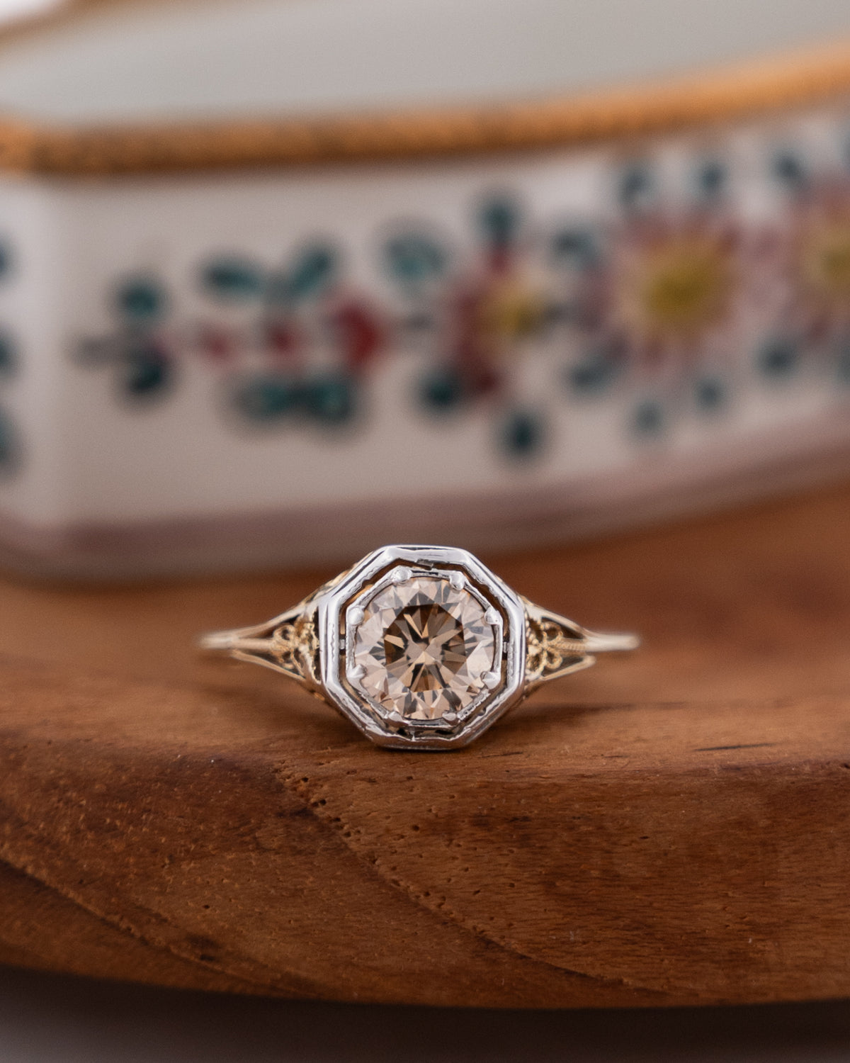 .76 Vintage Art Deco Diamond Engagement Ring Two-Tone 14k