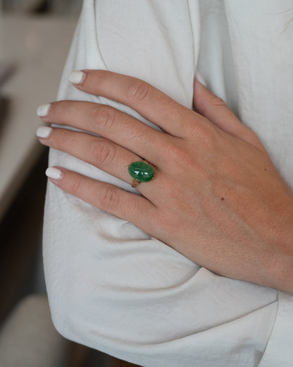 9.59 Antique Victorian Jadeite Cabochon Cocktail Ring 18k Rose Gold