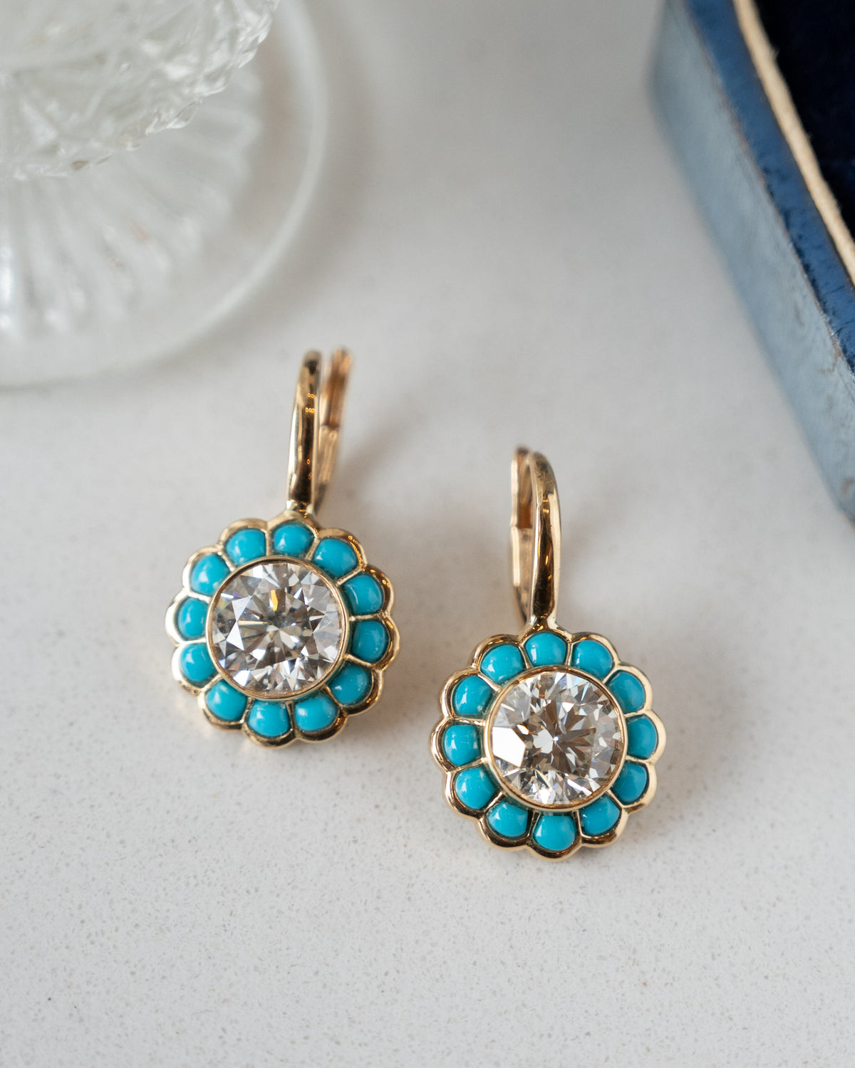 4.02 GIA Diamond & Turquoise Drop Earrings 18k
