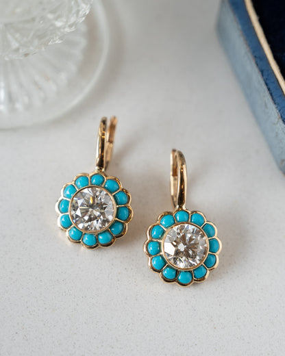 4.02 GIA Diamond & Turquoise Drop Earrings 18k