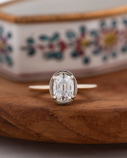 1.51 Old Mine Cushion Diamond Engagement Ring Two-Tone 14k