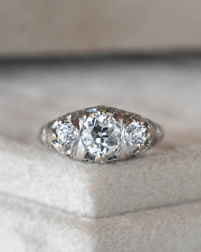 .95 Antique Art Deco Diamond Engagement Ring Platinum