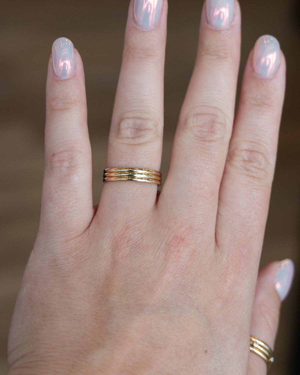 Men's Triple Ridge Wedding Band 14k Yellow Gold